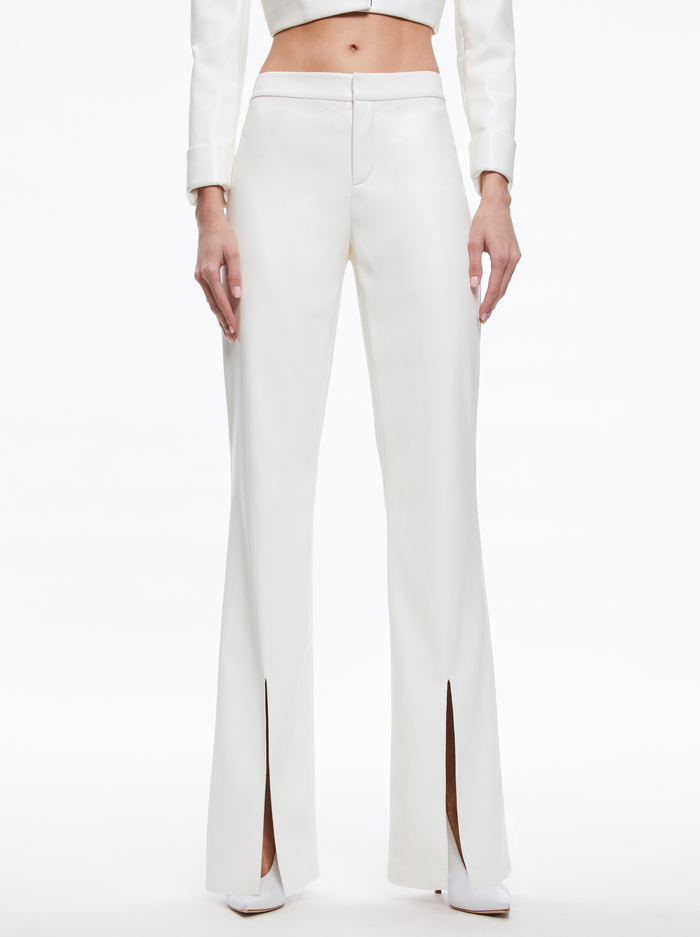 WALKER SLIM VEGAN LEATHER FRONT SLIT PANTS - ECRU - Alice And Olivia