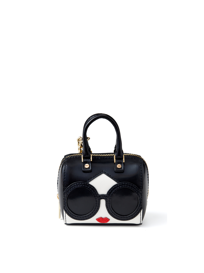 OLIVIA STACEFACE LEATHER KEY CHARM - BLACK/OFF WHITE MULTI - Alice And Olivia