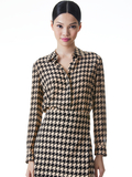 WILLA HOUNDSTOOTH PRINTED BLOUSE - ALMOND/BLACK