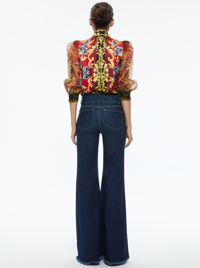 BEAUTIFUL HIGH RISE RUFFLE HEM JEAN - DREAM ON image 1 - Alice And Olivia