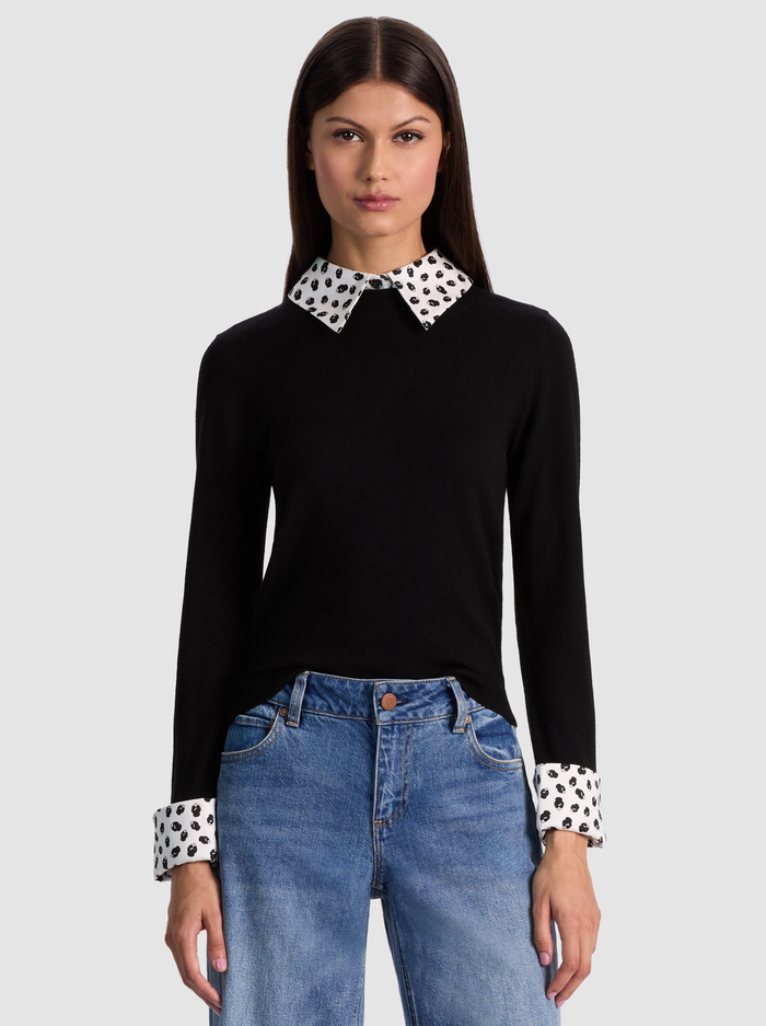PORLA STACEFACE COLLARED SWEATER - BLACK - Alice And Olivia
