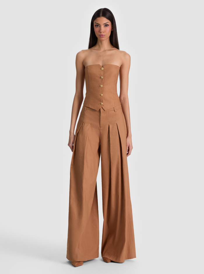 BLAIRE PLEATED LINEN PANT - TAN image 1 - ALICE + OLIVIA