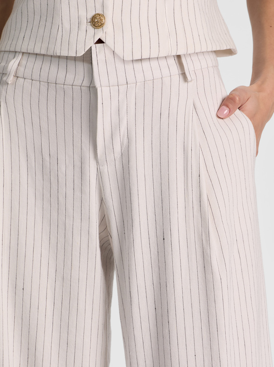 OFF WHITE/BLACK PINSTRIPE-ERIC LINEN PANT