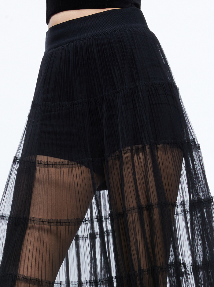 LEVON PLEATED MAXI SKIRT WITH HOT PANT - BLACK image 3 - Alice And Olivia