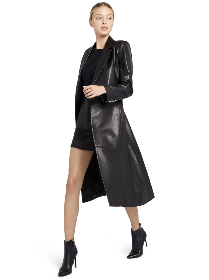 KARLEY LEATHER FLARE WRAP COAT - BLACK image 4 - Alice And Olivia