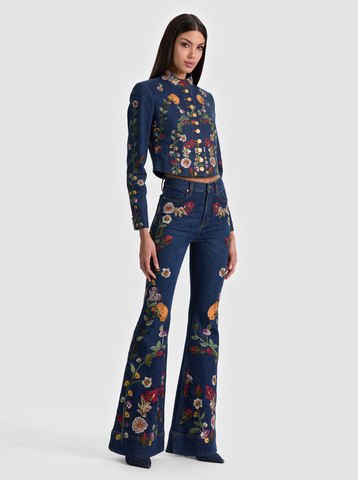 BEAUTIFUL EMBROIDERED JEAN - CATHERINE DARK MULTI image 5 - ALICE + OLIVIA