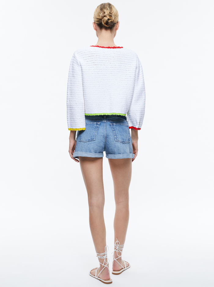 ANDERSON TIE FRONT CARDIGAN - SOFT WHITE MULTI image 2 - Alice And Olivia