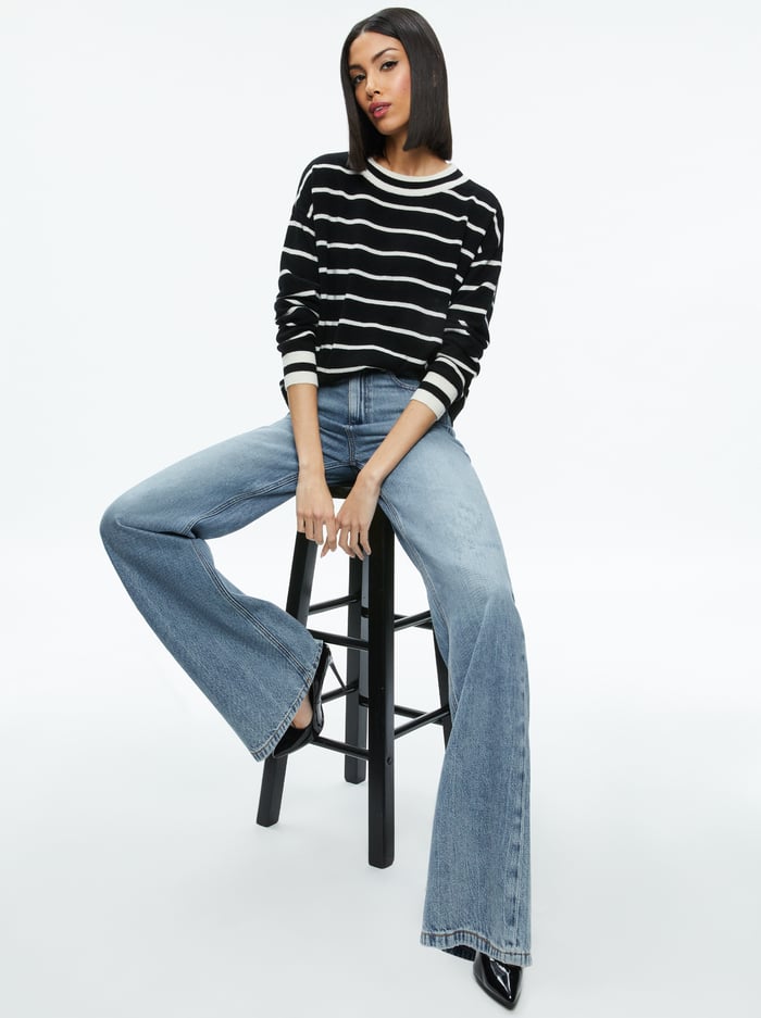 FILA CASHMERE CREW NECK PULLOVER - BLACK/ECRU image 2 - Alice And Olivia