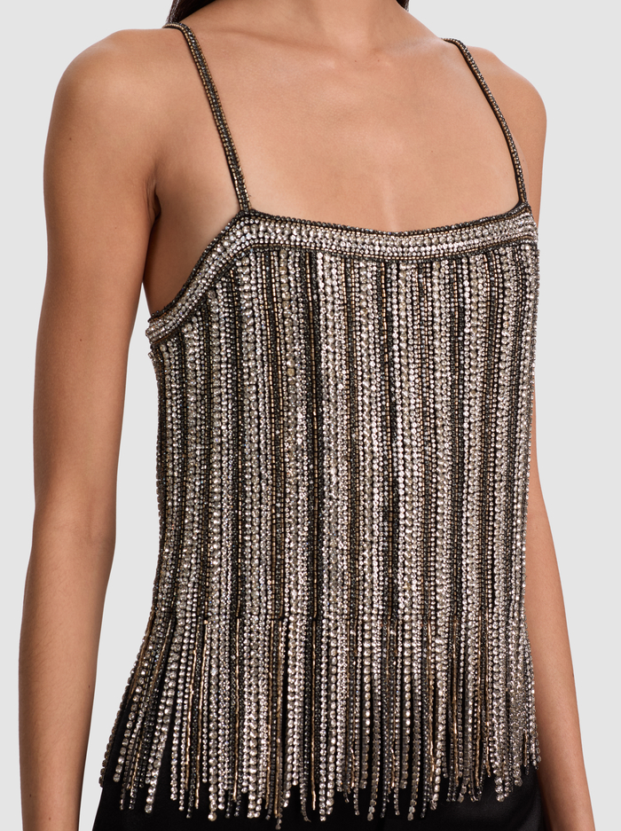CHI EMBELLISHED FRINGE TANK - BLACK/SILVER image 3 - Alice And Olivia