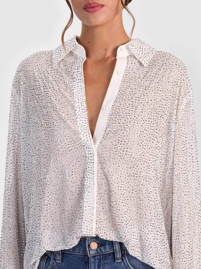 FINELY EMBELLISHED OVERSIZED BUTTON DOWN - OFF WHITE image 3 - Alice And Olivia
