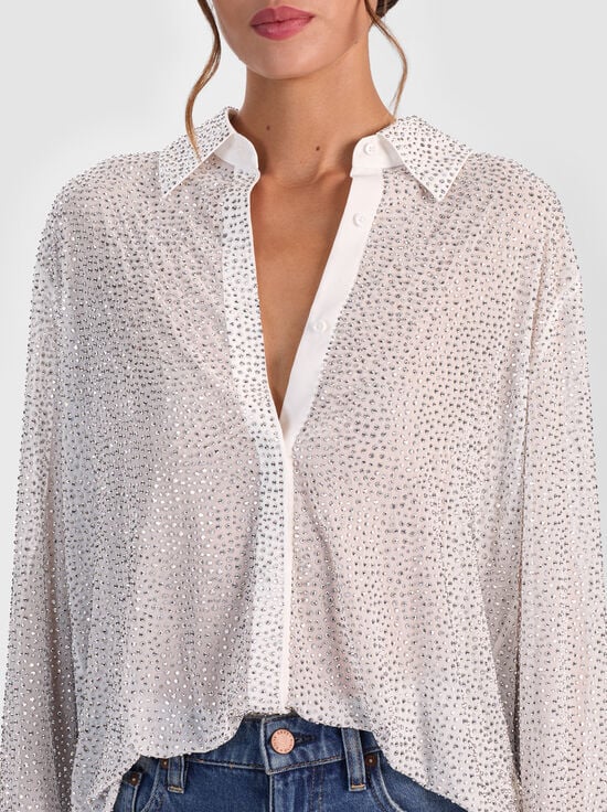 OFF WHITE-FINELY EMBELLISHED OVERSIZED BUTTON DOWN