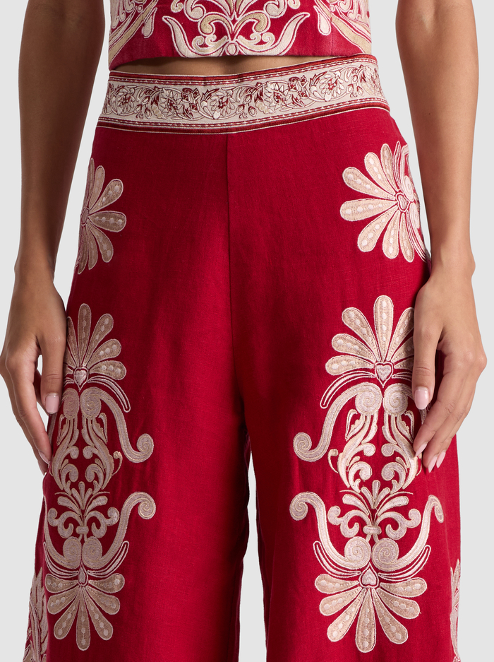 ATHENA EMBROIDERED PANT - SERENADE DARK CHERRY image 3 - Alice And Olivia