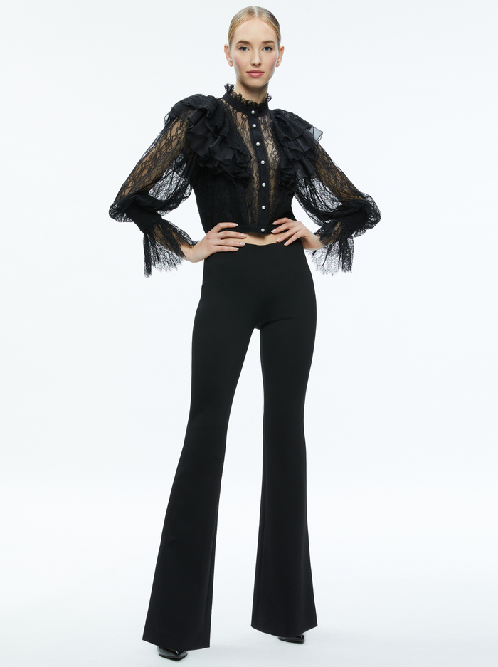 DELPHA RUFFLE LACE BLOUSON SLEEVE CROPPED TOP - BLACK image 4 - Alice And Olivia
