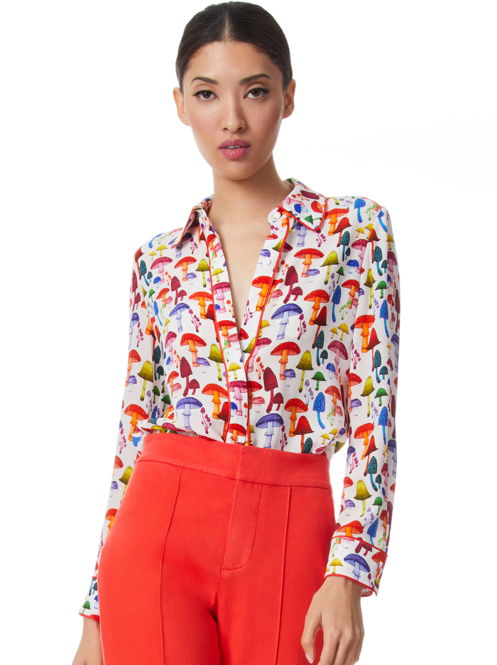 WILLA PIPED PLACKET TOP - MAGIC MUSHROOM - Alice And Olivia