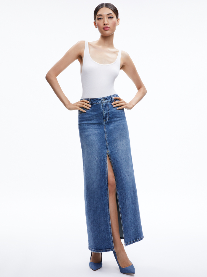 RYE DENIM MAXI SKIRT - BROOKLYN BLUE image 2 - Alice And Olivia