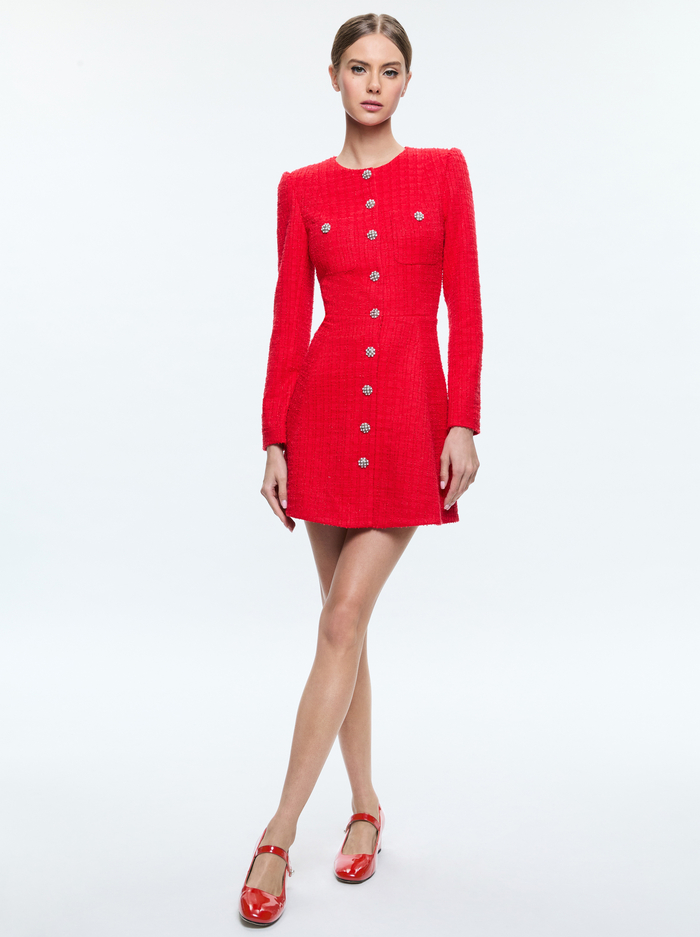 SHILOH MINI DRESS - BRIGHT RUBY image 4 - Alice And Olivia