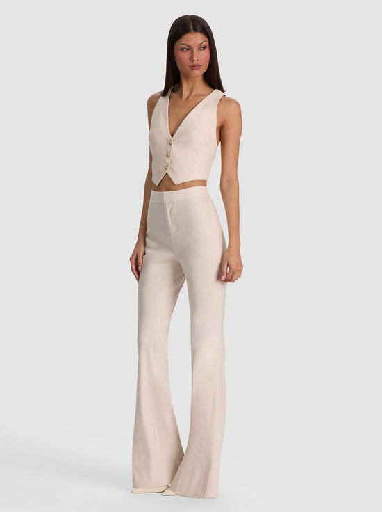 OATMEAL-LINDEN LINEN BOOTCUT TROUSER