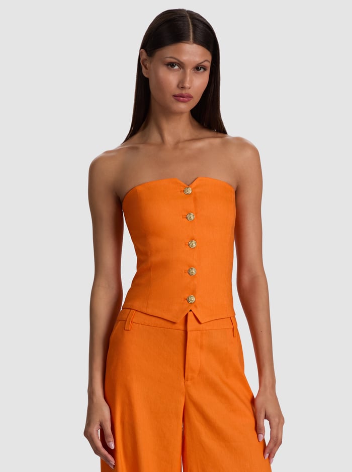 KELCEY STRAPLESS LINEN VEST - ORANGE PEEL - ALICE + OLIVIA