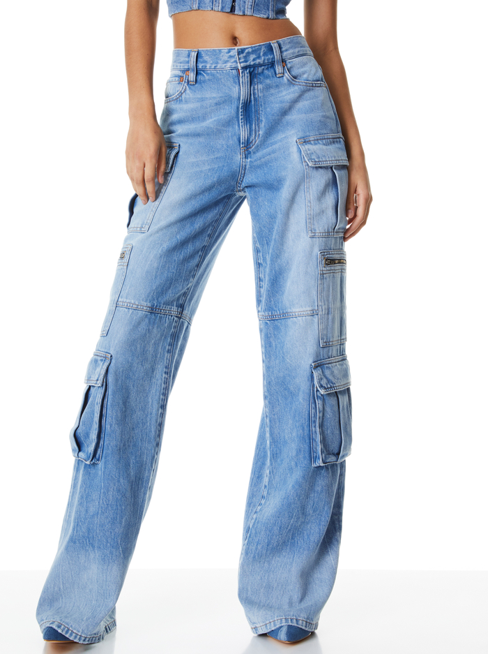 Cay Baggy Cargo Jeans In Brea Blue