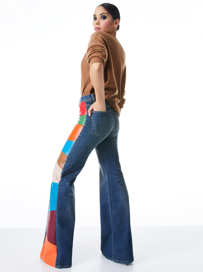 BEAUTIFUL VEGAN LEATHER HIGH WAISTED JEANS - PASADENA BLUE/MULTI image 1 - Alice And Olivia