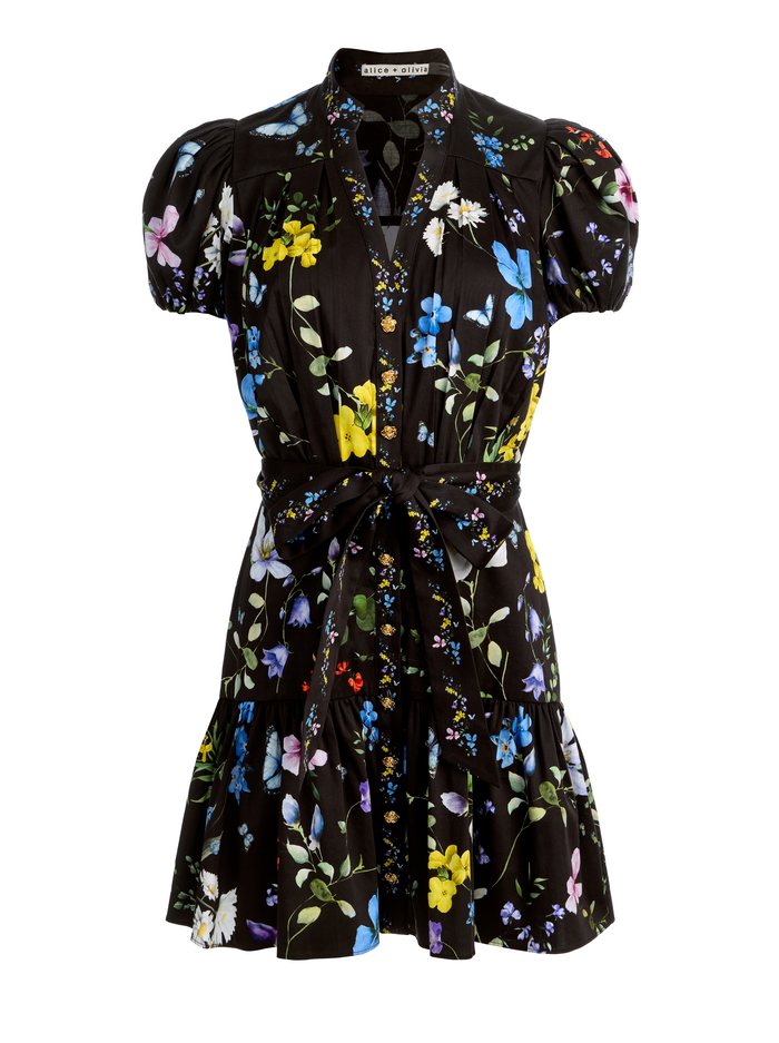 CORA MINI SHIRT DRESS - TWISTING VINES BLACK image 5 - ALICE + OLIVIA