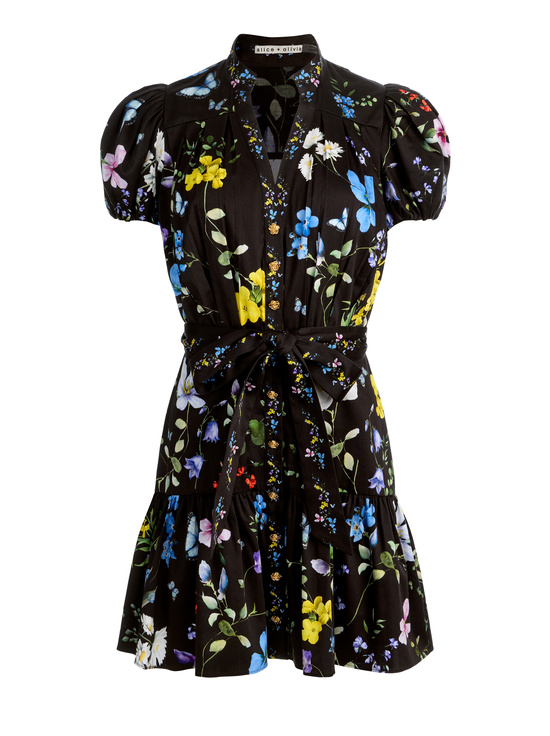 TWISTING VINES BLACK-CORA MINI SHIRT DRESS