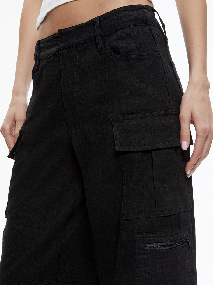 CAY BAGGY CARGO LINEN PANT - BLACK image 3 - ALICE + OLIVIA