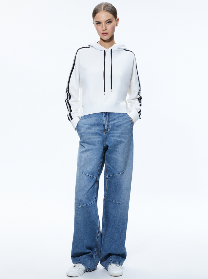 Katerine Embellished Cropped Hoodie In Soft White/black | Alice And Olivia