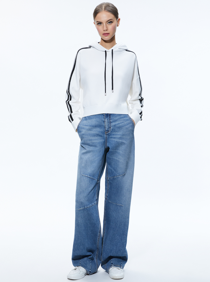 KATERINE EMBELLISHED CROPPED HOODIE - SOFT WHITE/BLACK image 2 - Alice And Olivia