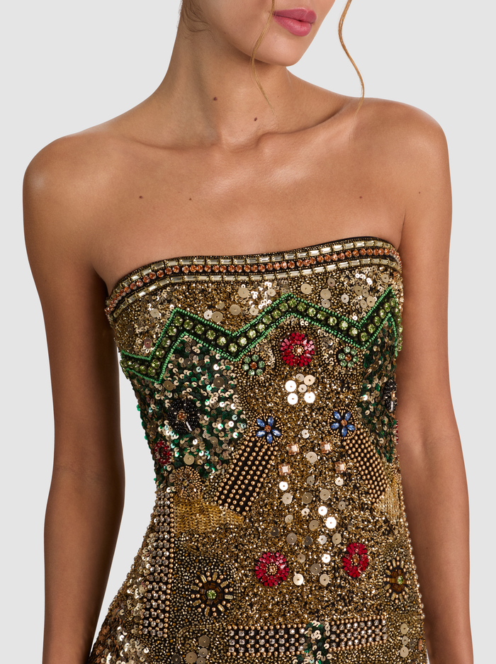 DELORA EMBELLISHED STRAPLESS GOWN - GOLD/MULTI image 1 - ALICE + OLIVIA