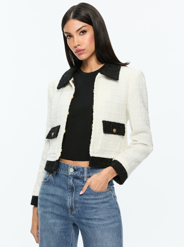 TOPHER JACKET - OFF WHITE/BLACK - Alice And Olivia