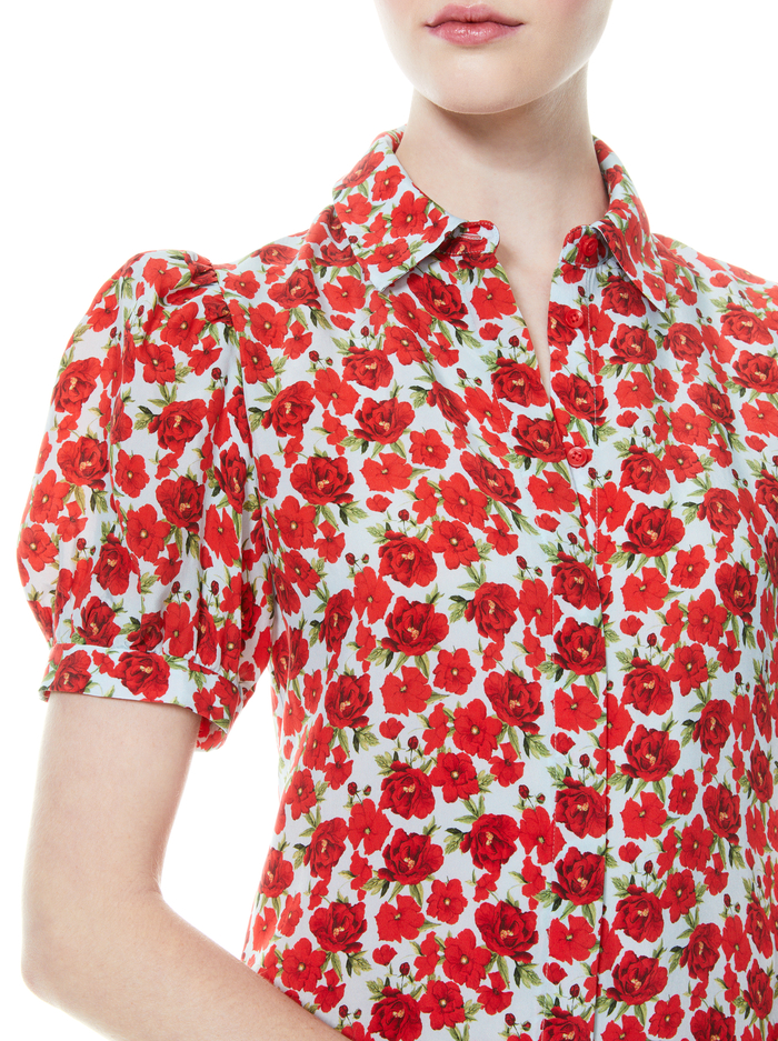 JEM FLORAL SHIRT DRESS - FORGET ME NOT SM BRIGHT POPPY image 3 - Alice And Olivia