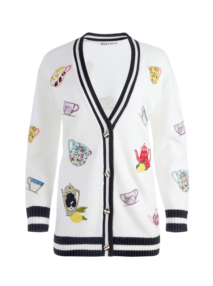 BRADFORD EMBROIDERED GRANDPA CARDIGAN - SOFT WHITE image 5 - Alice And Olivia