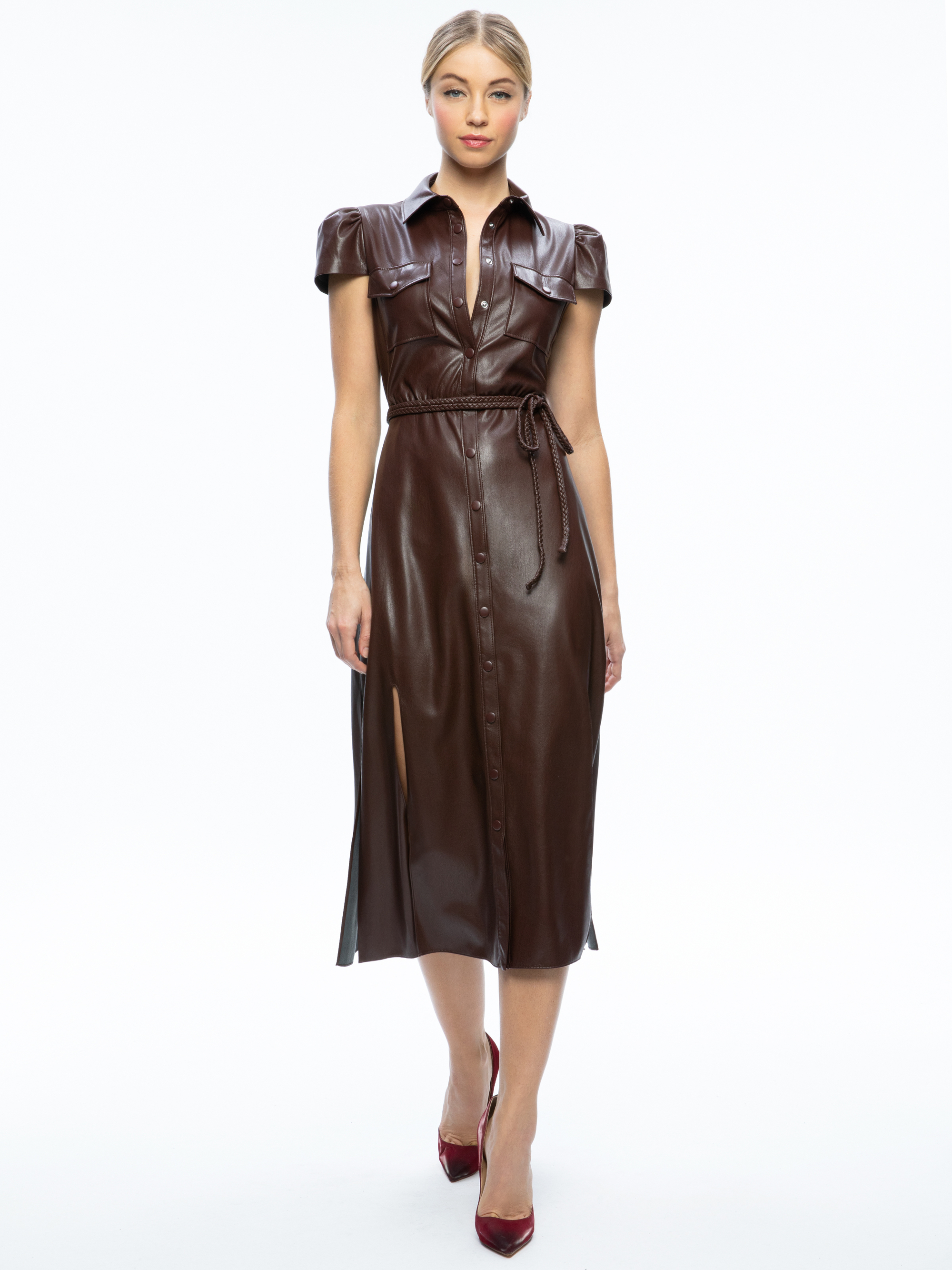 SENSA light grey soft vegan leather midi dress