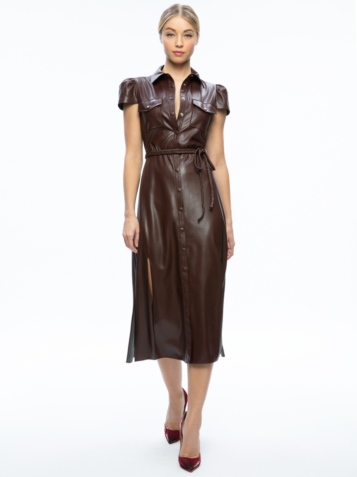 MIRANDA VEGAN LEATHER MIDI DRESS - TOFFEE image 2 - Alice And Olivia