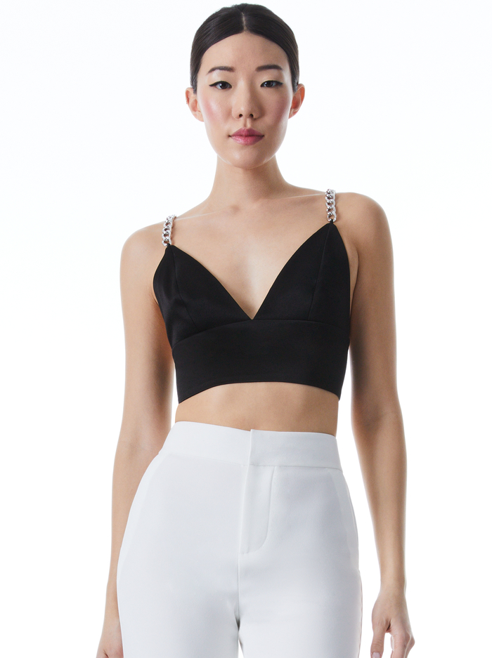 CARLI BRA TOP WITH CHAIN STRAPS - BLACK - Alice And Olivia