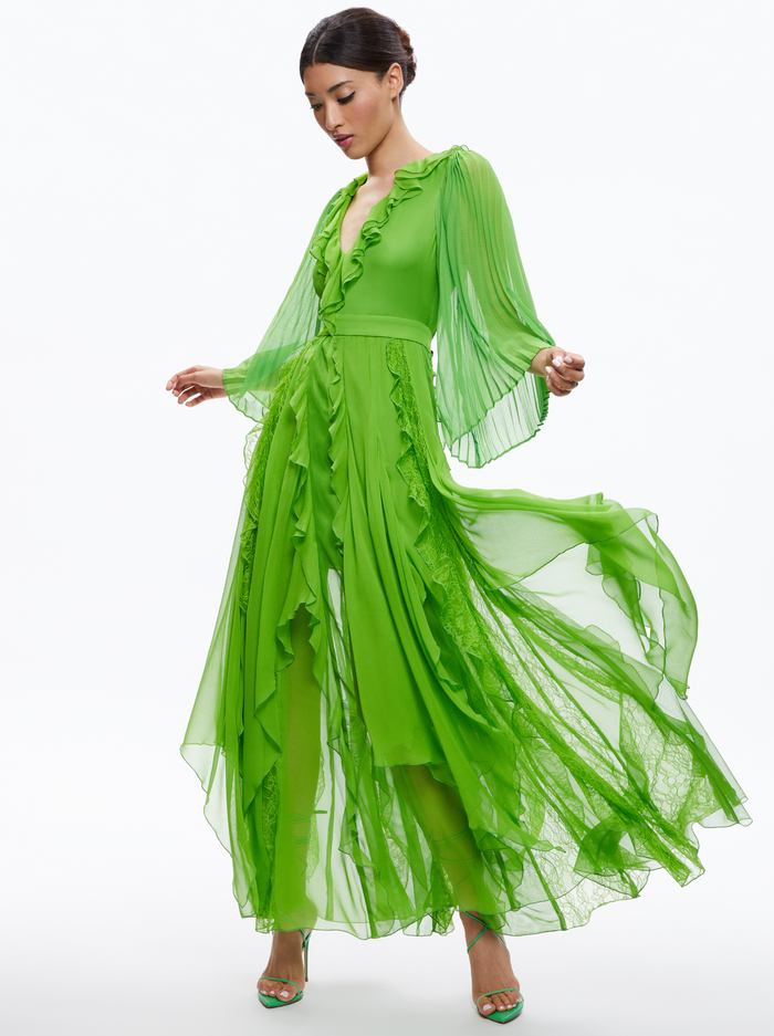DAY SUNBURST SLEEVE MAXI DRESS - PARROT - Alice And Olivia