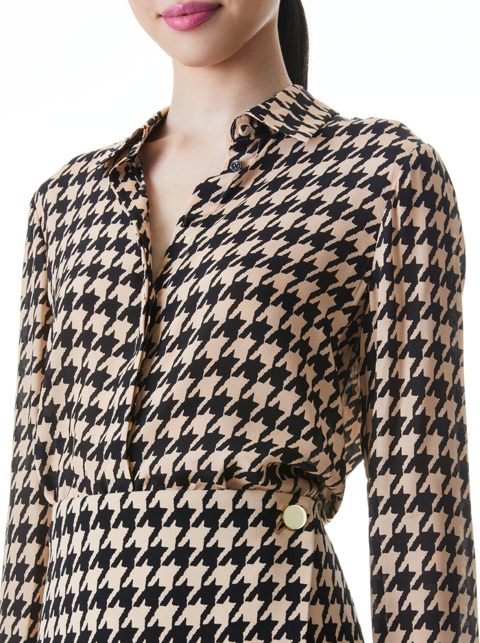 WILLA HOUNDSTOOTH PRINTED BLOUSE - ALMOND/BLACK image 3 - Alice And Olivia
