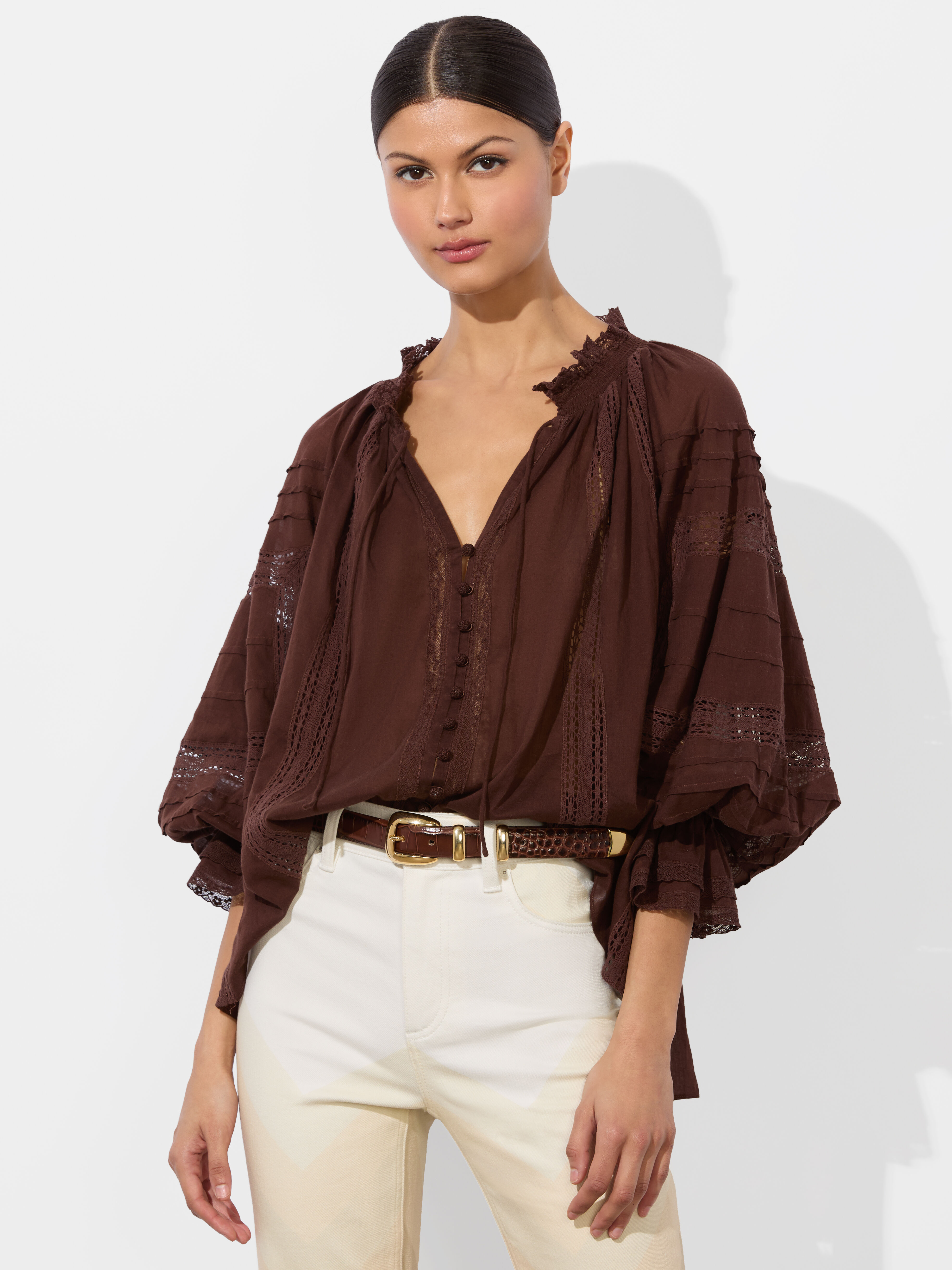 Josephine Blouse In Mocha | Alice + Olivia