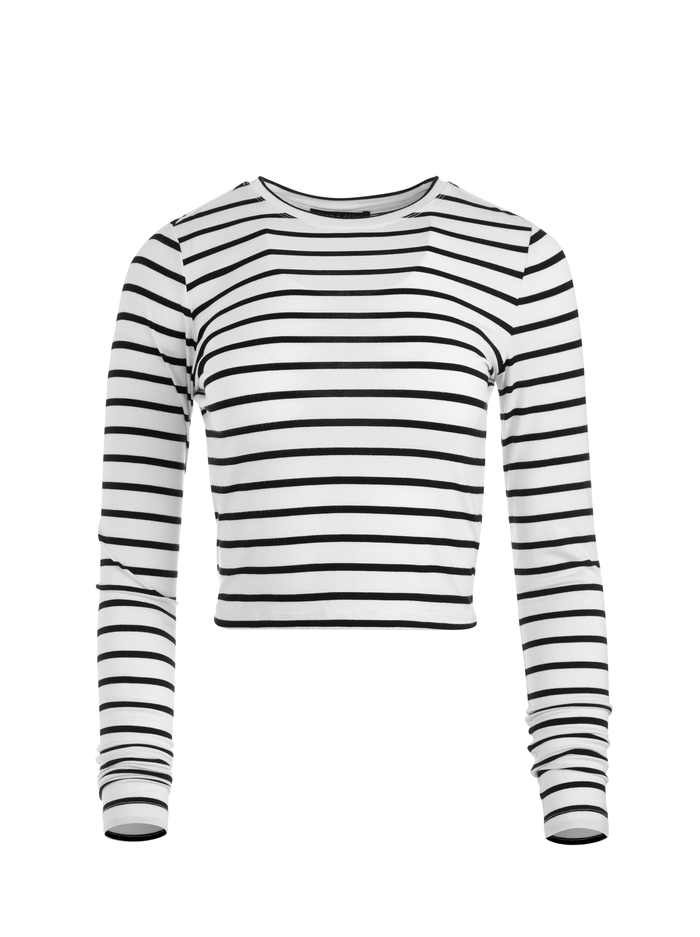 DELAINA STRIPED CREW NECK TOP - BLACK/OFF WHITE image 5 - Alice And Olivia