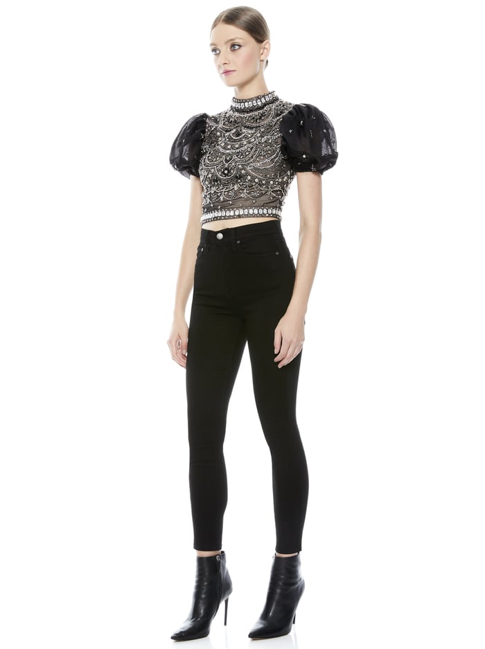 OLINDA MOCK NECK CROP TOP - BLACK/GUNMETAL image 5 - Alice And Olivia