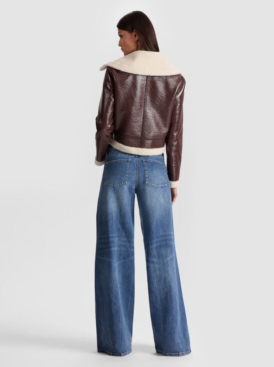 DARK CHOCOLATE/CREAM-ISAIAH FAUX SHEARLING JACKET