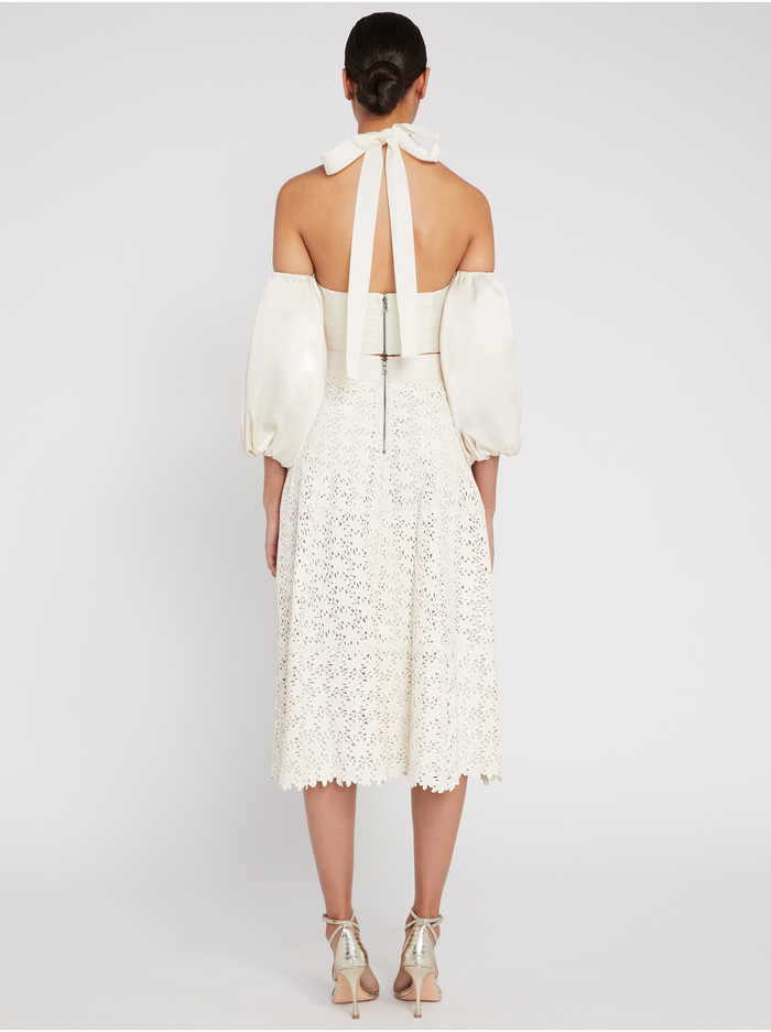 SOSIE LEATHER MIDI FLARE SKIRT - CREAM image 1 - Alice And Olivia