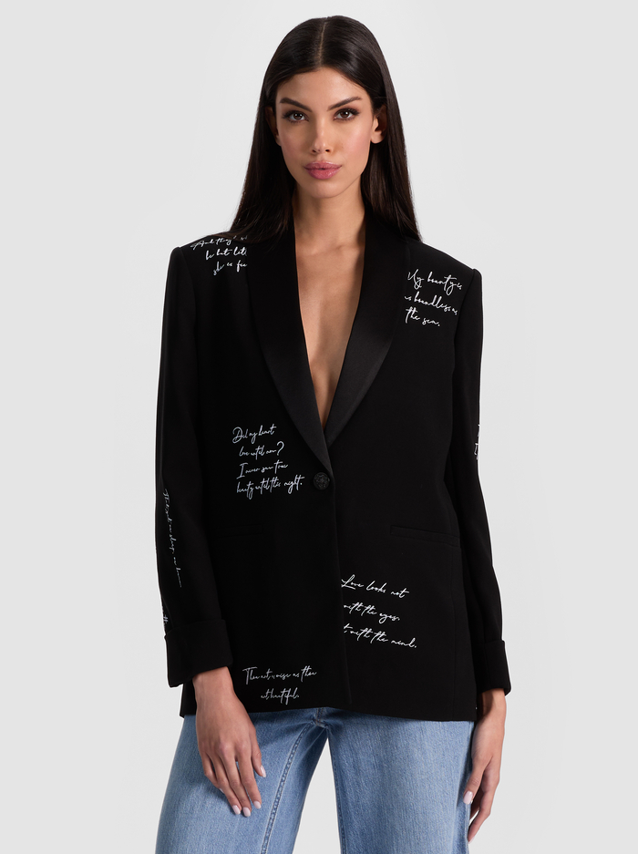 IVAN EMBROIDERED BLAZER - BLACK/OFF WHITE - Alice And Olivia