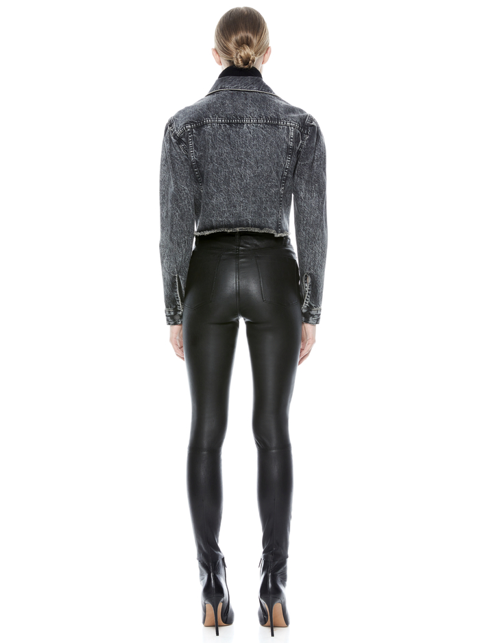 CROPPED PUFF SLEEVE JACKET - ACID BLACK image 1 - Alice And Olivia