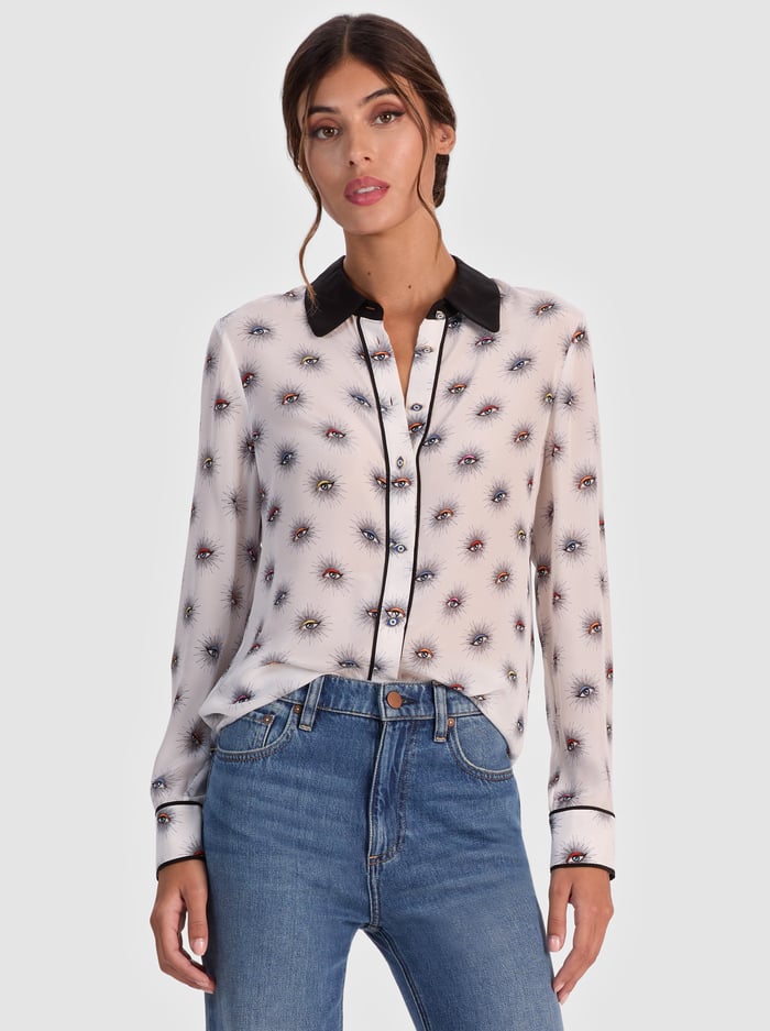 WILLA SILK BLOUSE - VISIONARY - Alice And Olivia