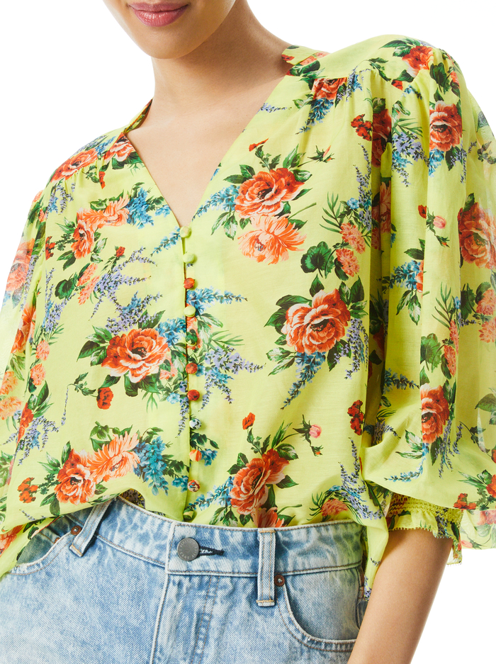 SERENA MANDARIN COLLAR BLOUSE - FLORAL EXPRESS LEMON SORBET image 3 - Alice And Olivia