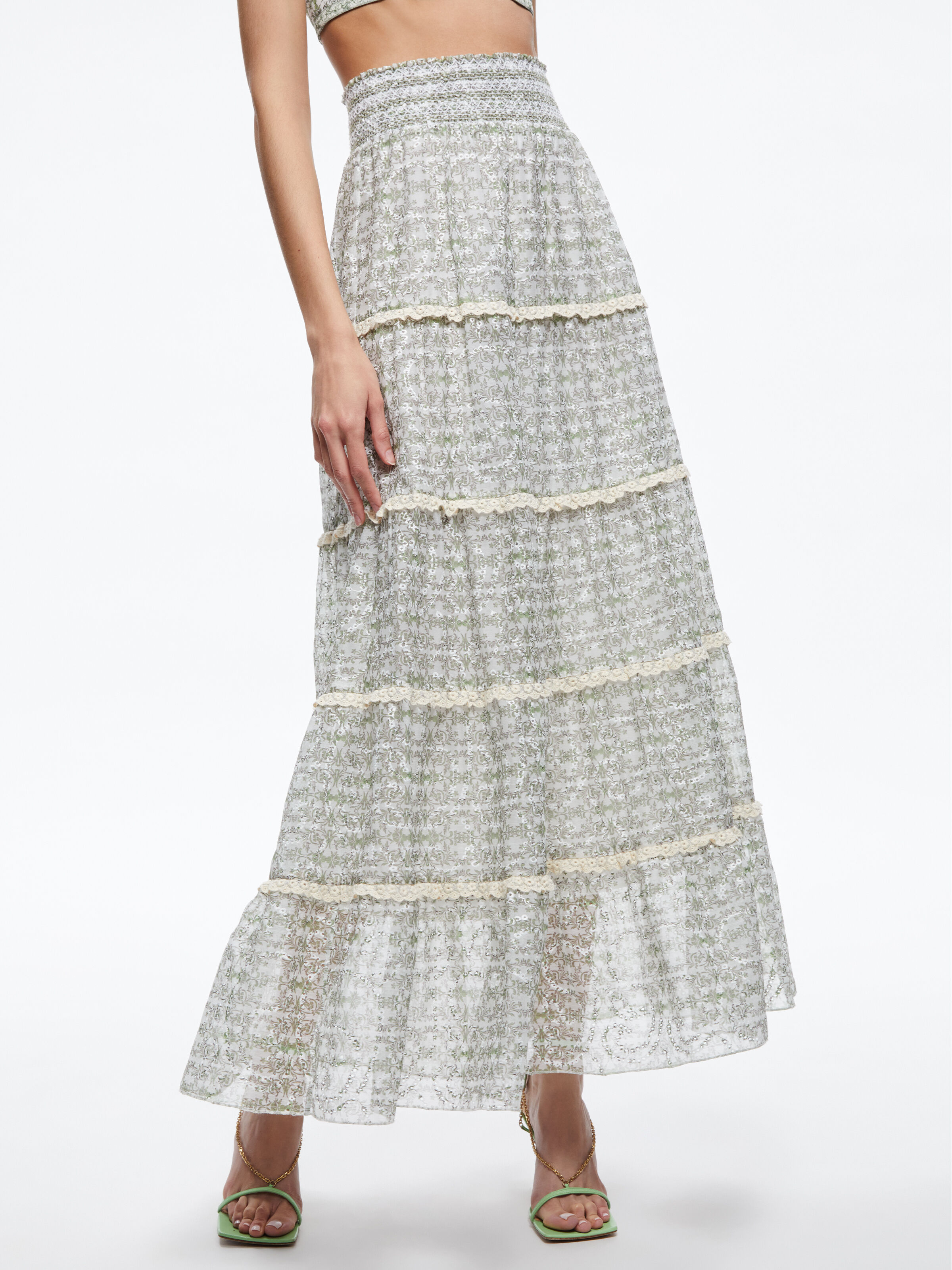 Aisha Tiered Maxi Skirt In Republic Geo Alice Olivia