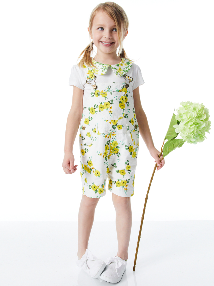 A+O x DOTTY DUNGAREES OVERALL SHORTS - DRIFTING BY FLORAL - Alice And Olivia