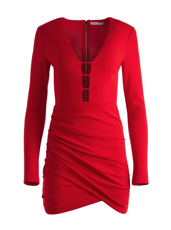 LOMA CUT OUT MINI DRESS - PERFECT RUBY image 5 - Alice And Olivia